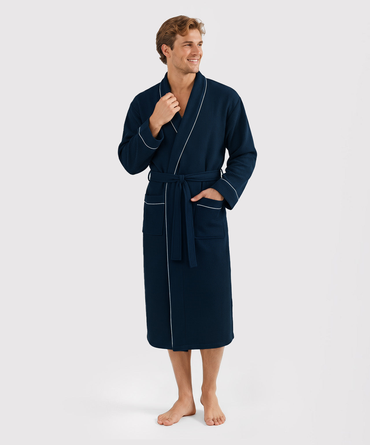 Men's Soft Knit Waffle Robe with Pockets